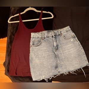 Two Piece Bundle: Wild Fable Mini Jean Skirt + a new day tank size Medium